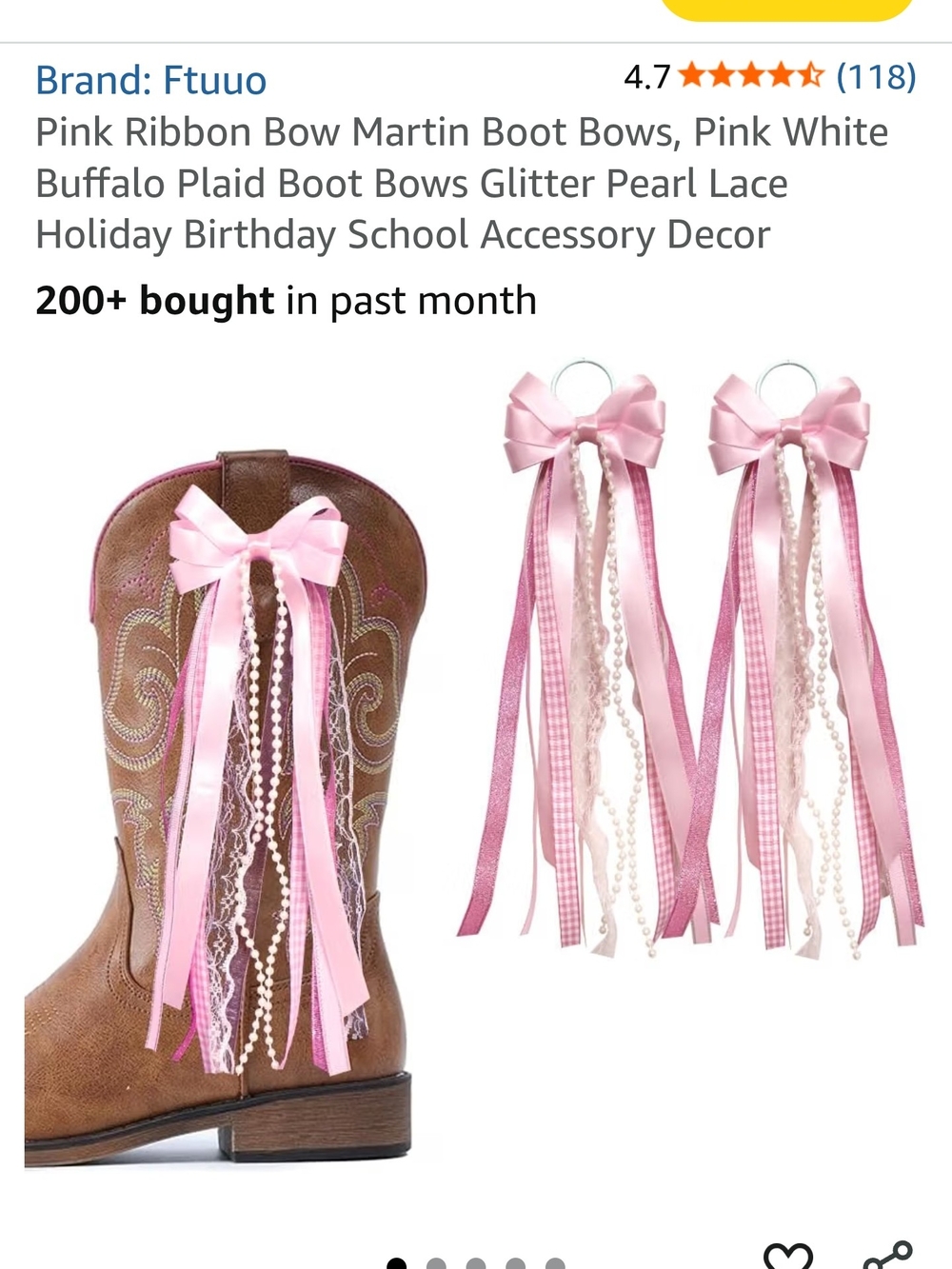 Pink Ribbon Boot Bows - Set of 2